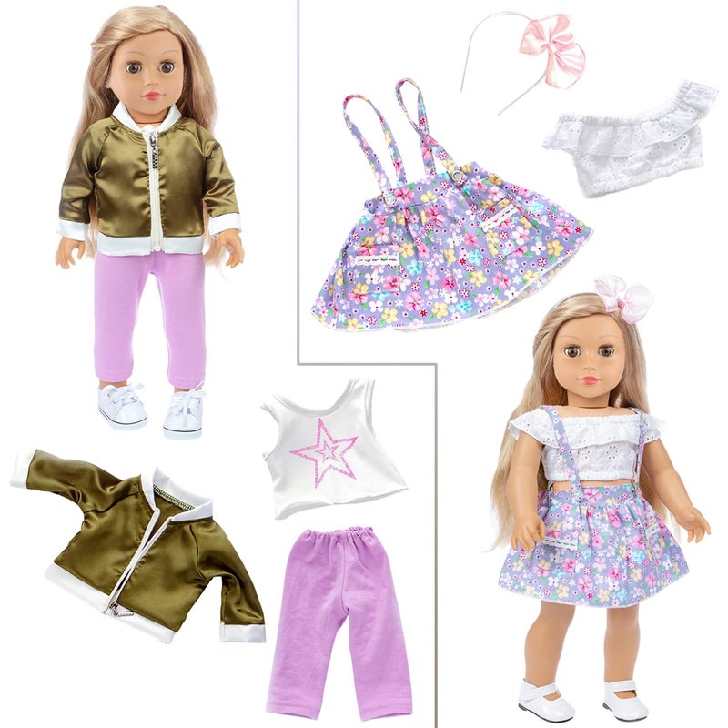 Ecore Fun 4 Sets 18 Inch Doll Clothes and Shoe and Cute Bag for Kids Casual Wear Oufits for 18 Inch Girl Doll Clothes with Hair Band Easter Bunny Backpack Birthday Gift for Kids - Image 5